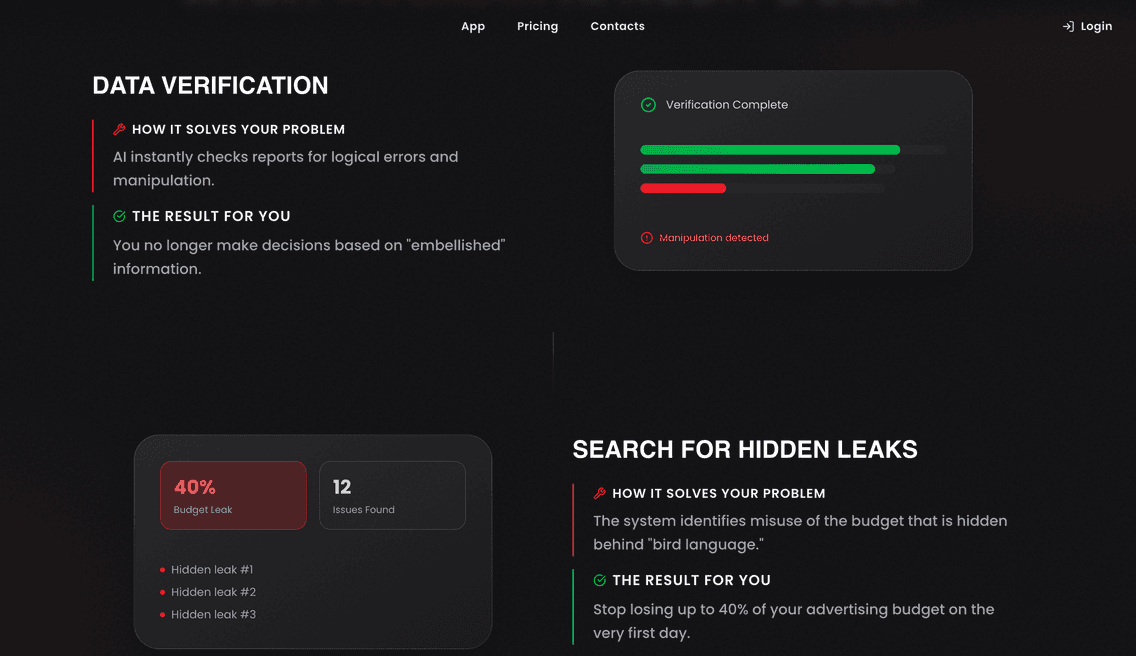 Averdix website showcase secondary view