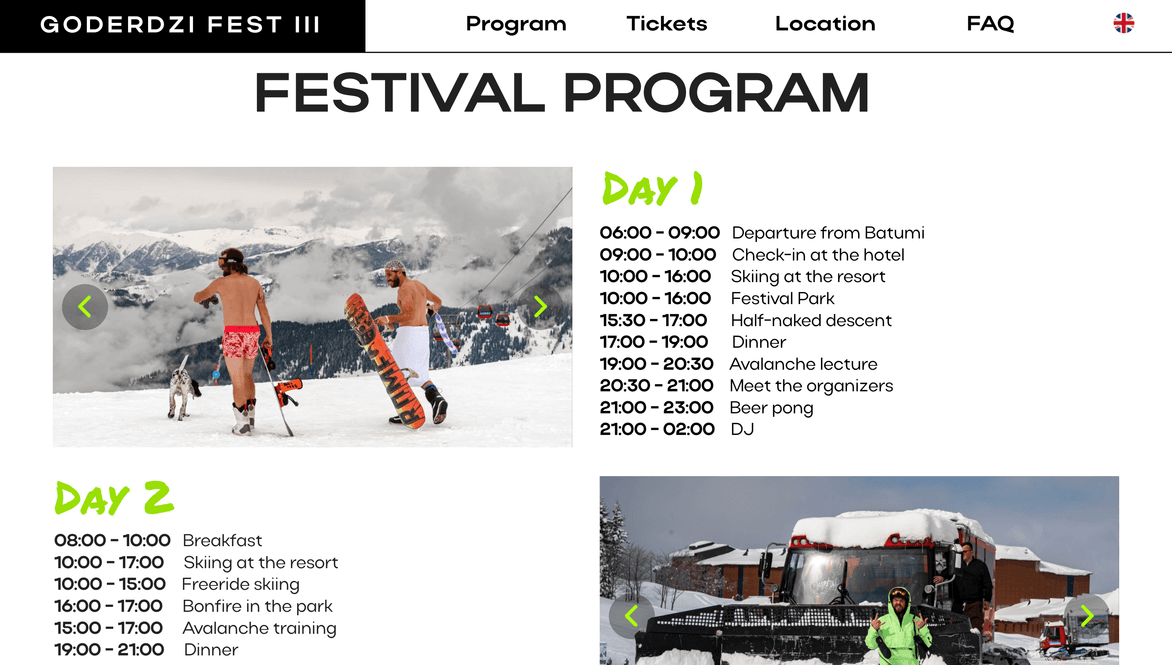 Goderdzi website showcase secondary view